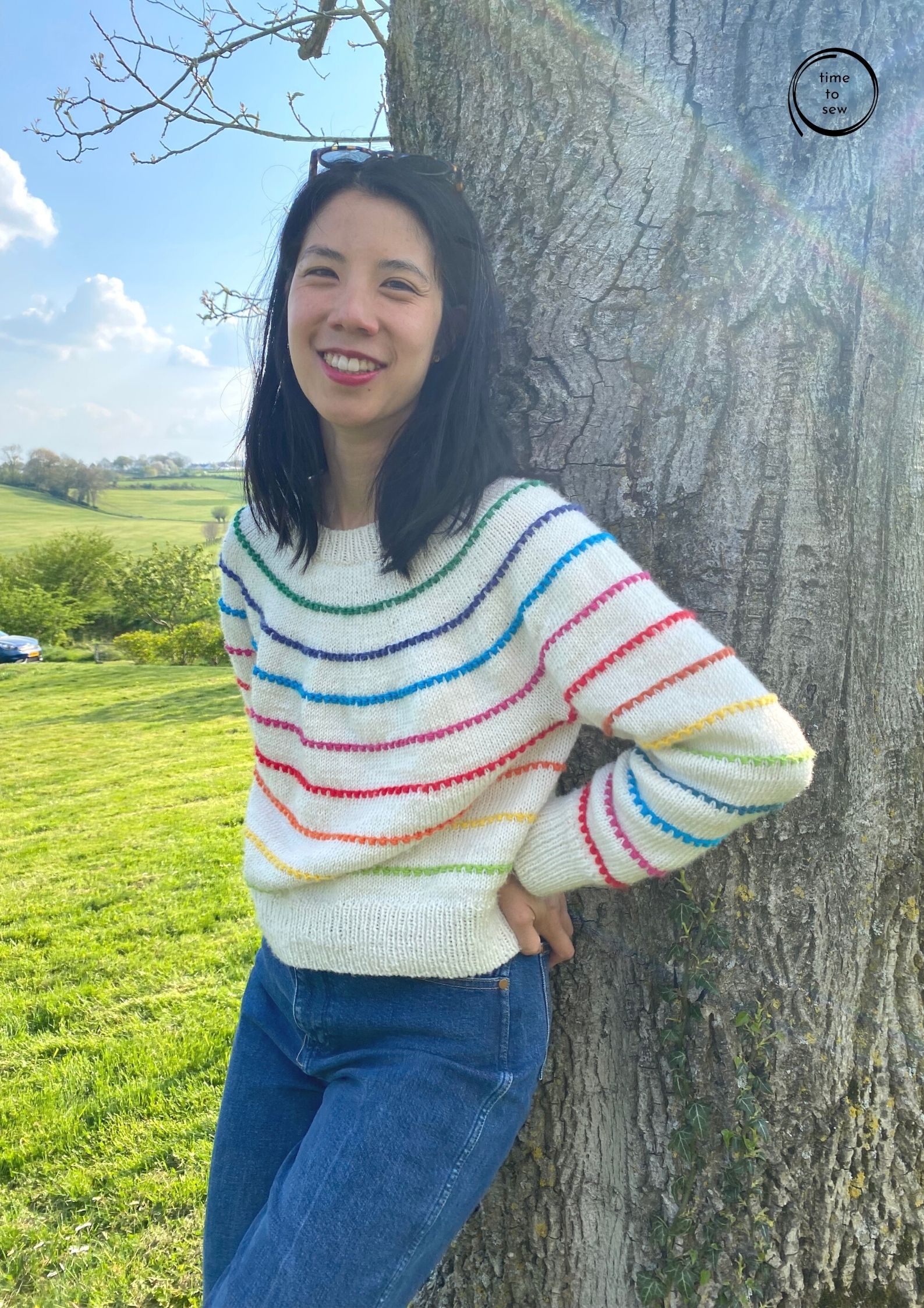 Rainbow sweater using Petite Knit Festival pattern